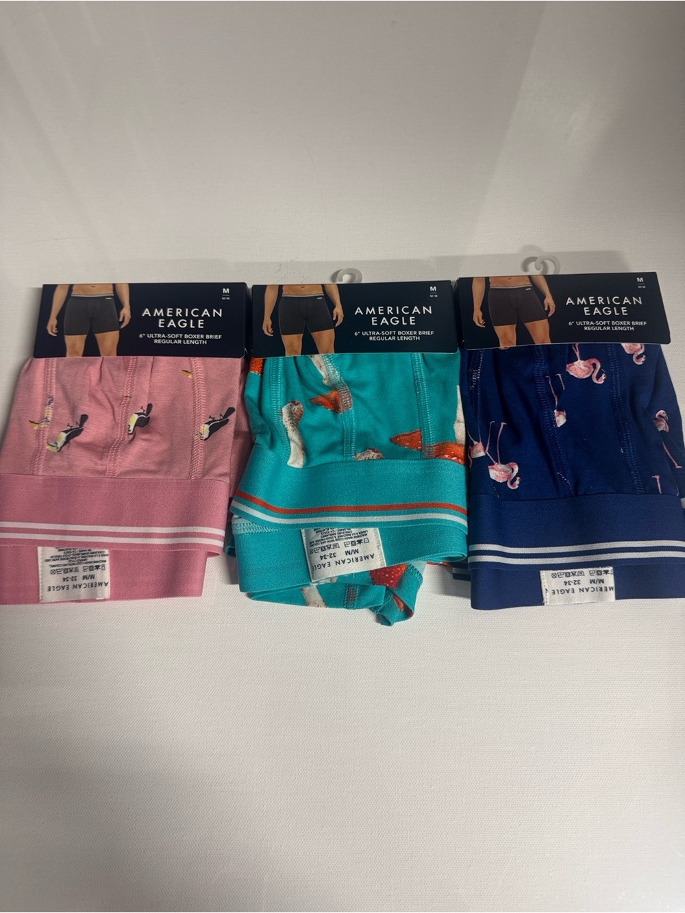 American Eagle Boxer Briefs Mens Medium Pink Flamingo Toucan Ultra Soft Lot Of 3